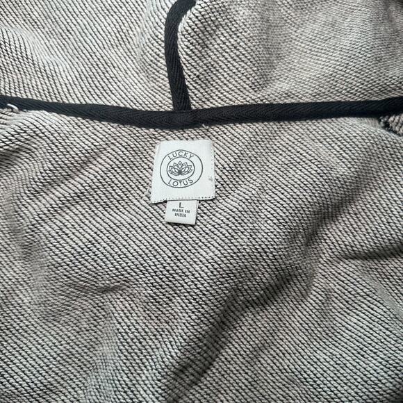 Lucky Lotus Embroidered Zip Hoodie Gray Southwest Boho Cotton Jacket Size Large - Picture 8 of 11